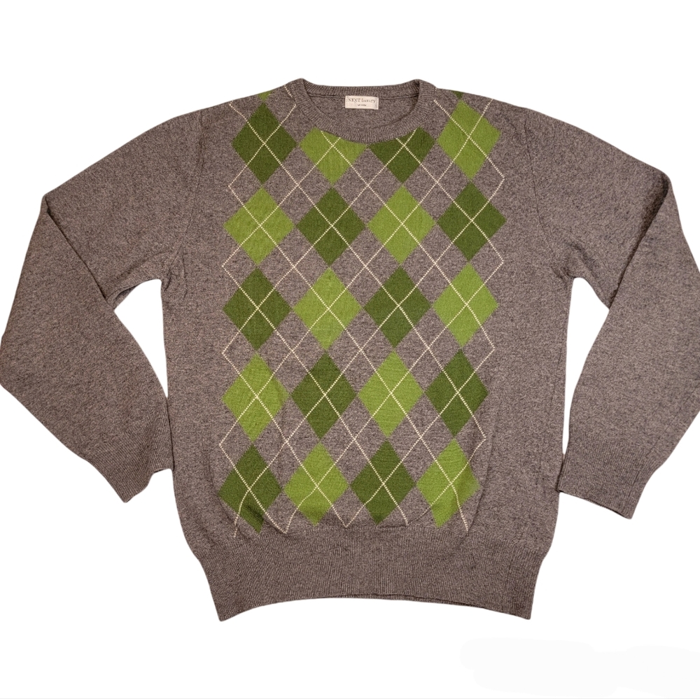 NEXT Luxury Italian Made Wool Cashmere Blend Diamond Print Sweater, Like New szM